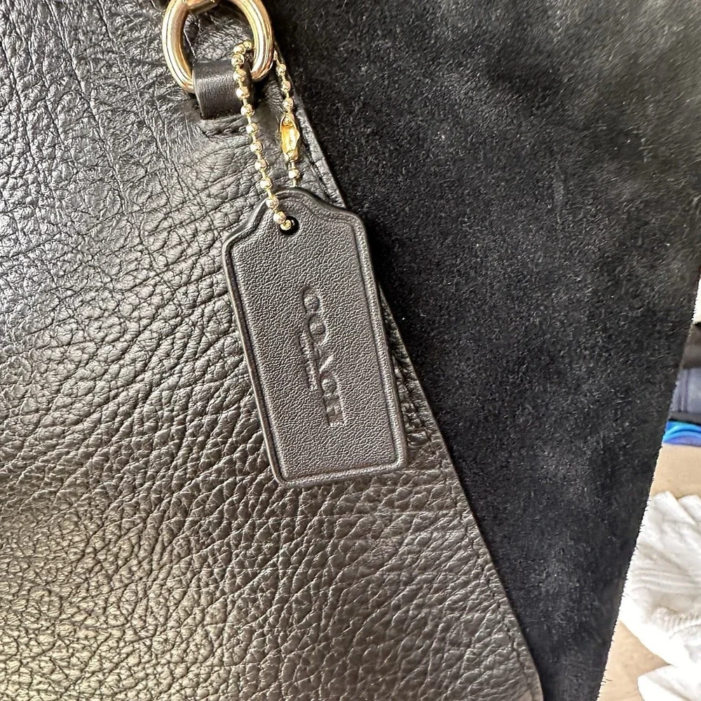 Coach Prairie Satchel Black Leather Suede Crossbody Bag Minimalist